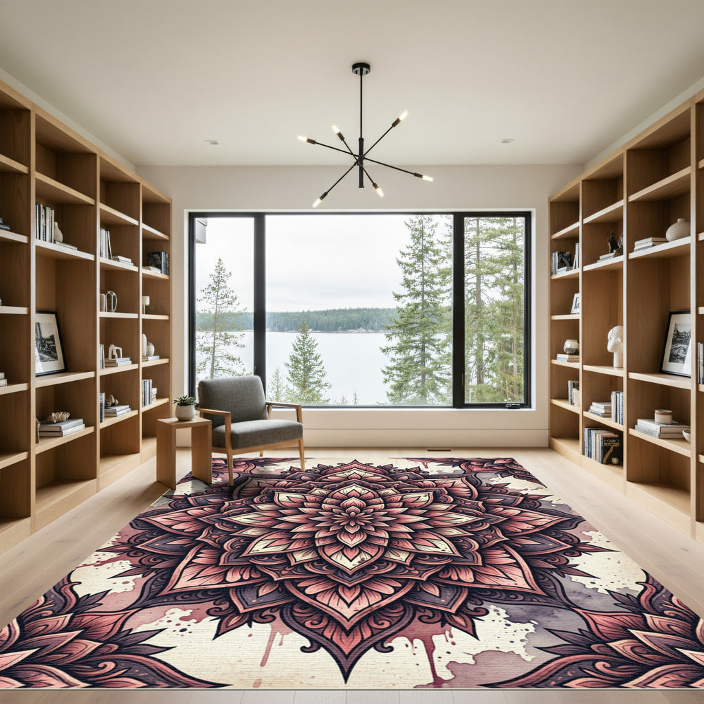 Dusty Rose Floral Mandala Medallion Rug