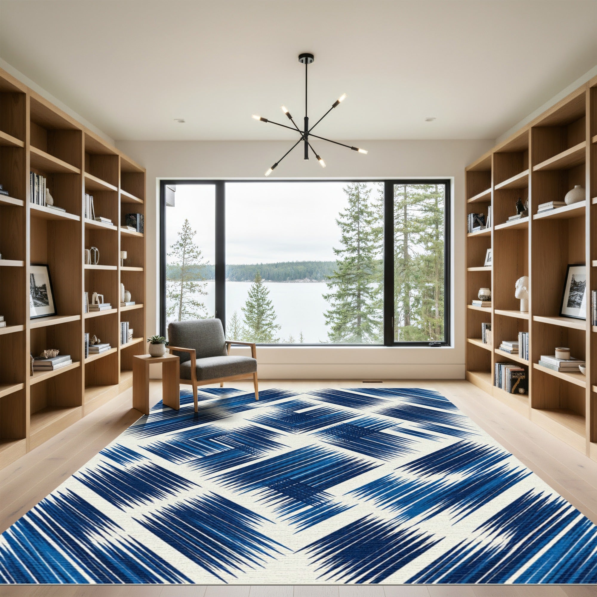 Deep Blue Textured Diamond Compositions Rug