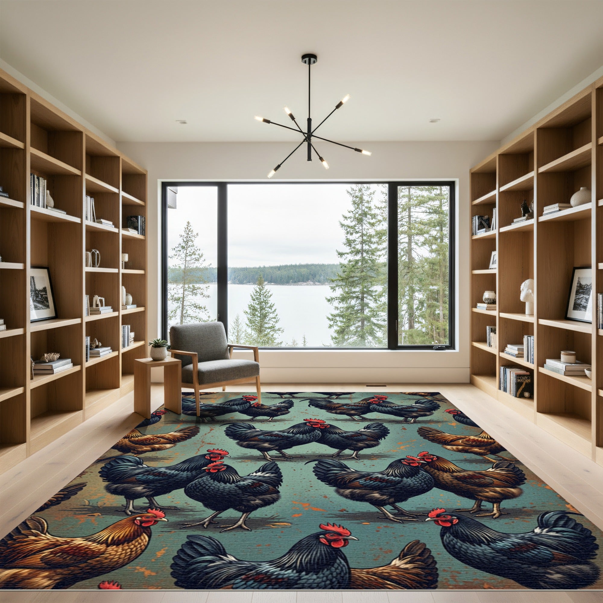 Rustic Farmhouse Rooster Chicken Art Rug