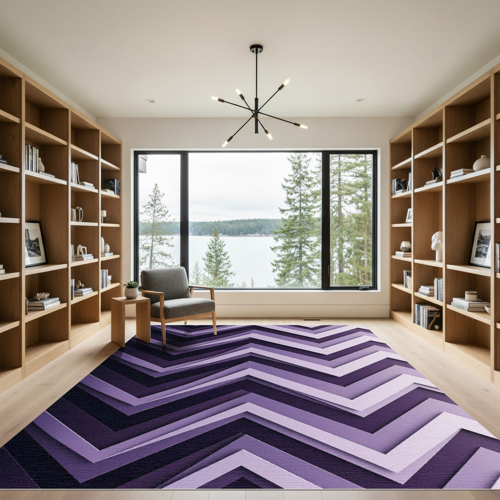 Modern Violet Chevron Layered Zigzag Rug