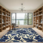 Indigo Blue Floral Art Nouveau Meadow Rug