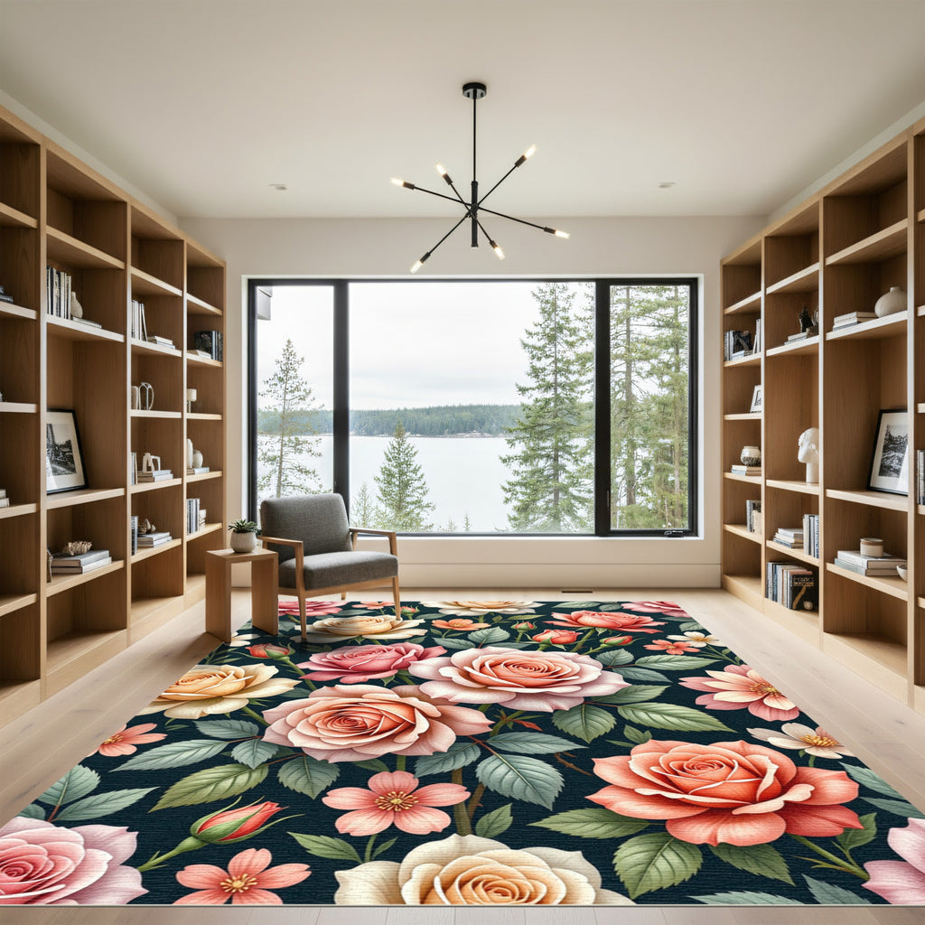 Romantic Peach and Blush Floral Bouquet Rug