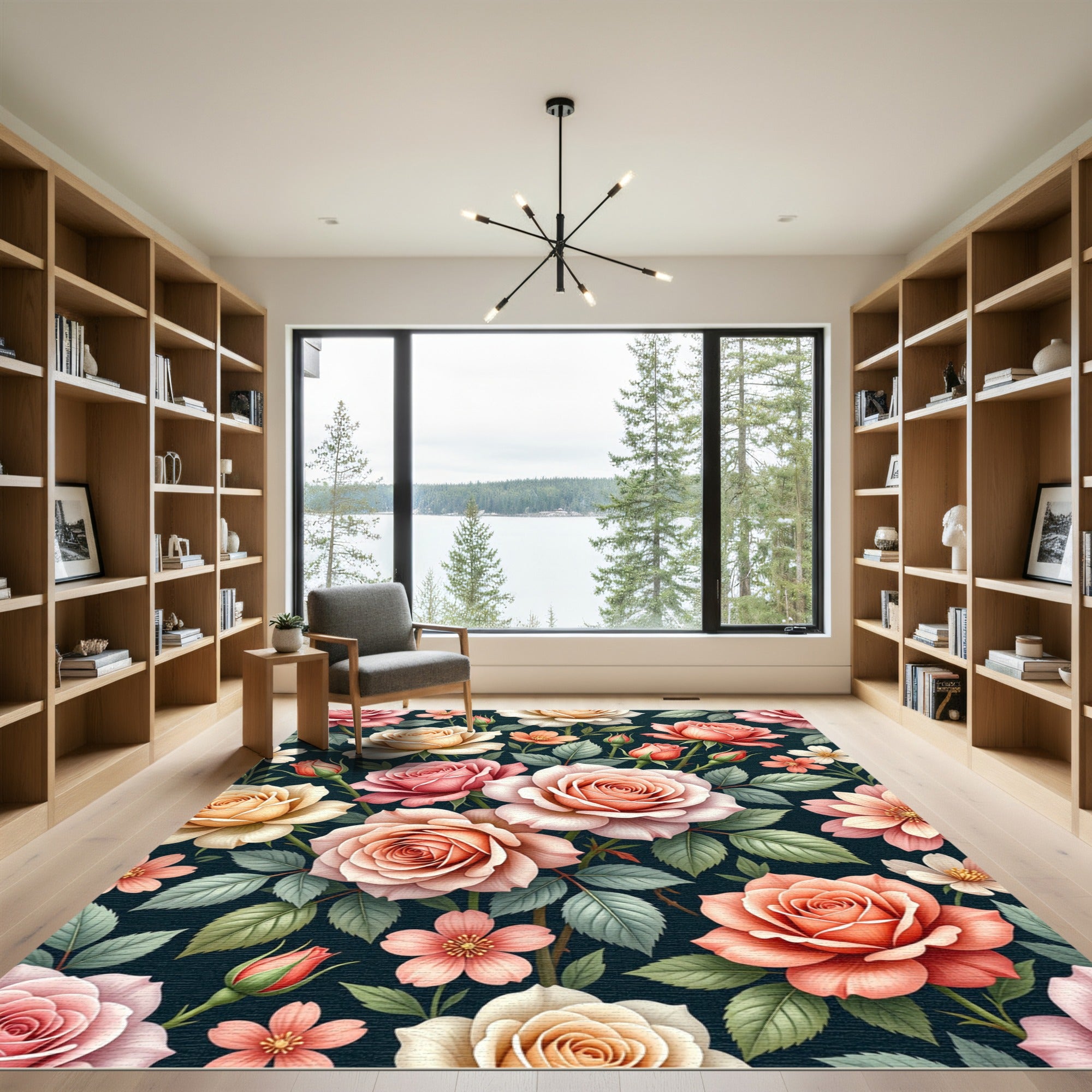 Romantic Peach and Blush Floral Bouquet Rug