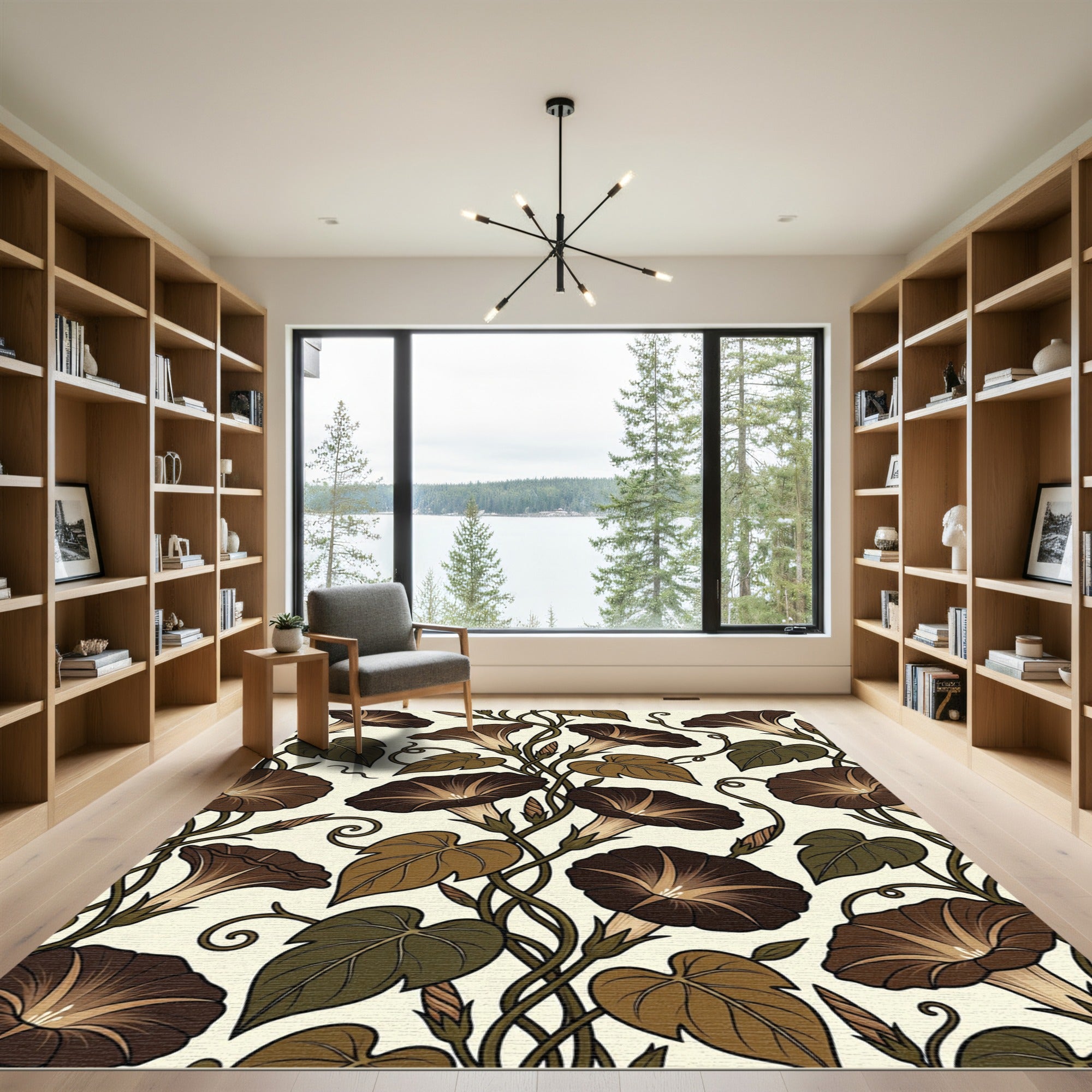 Brown Morning Glory Vine Floral Rug