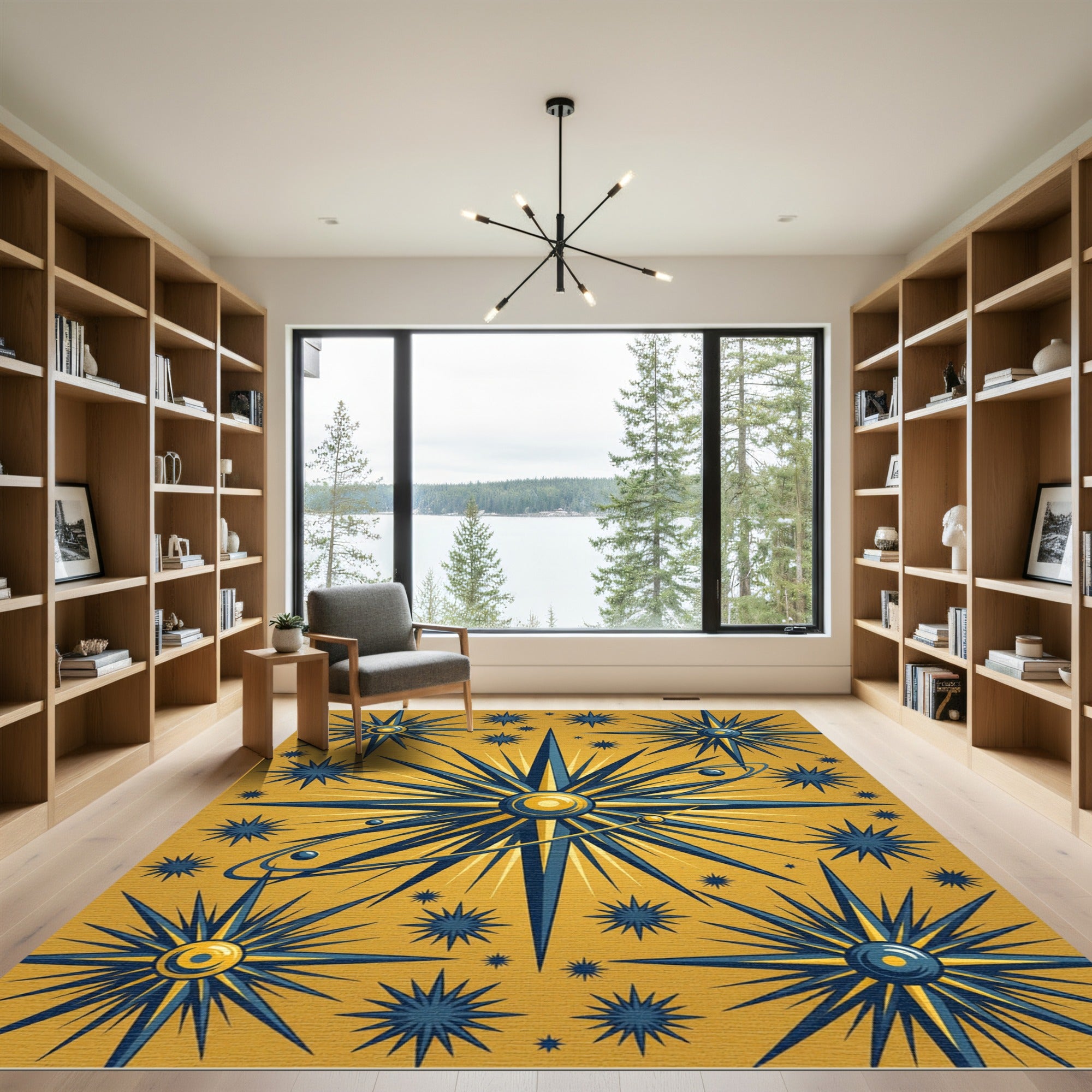Celestial Golden Starry Constellation Art Rug
