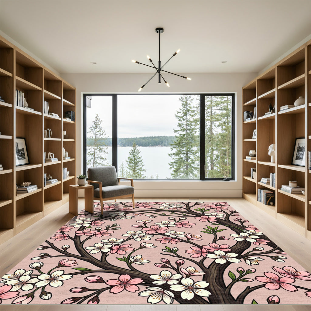 Blossoming Pink White Cherry Tree Branches Rug