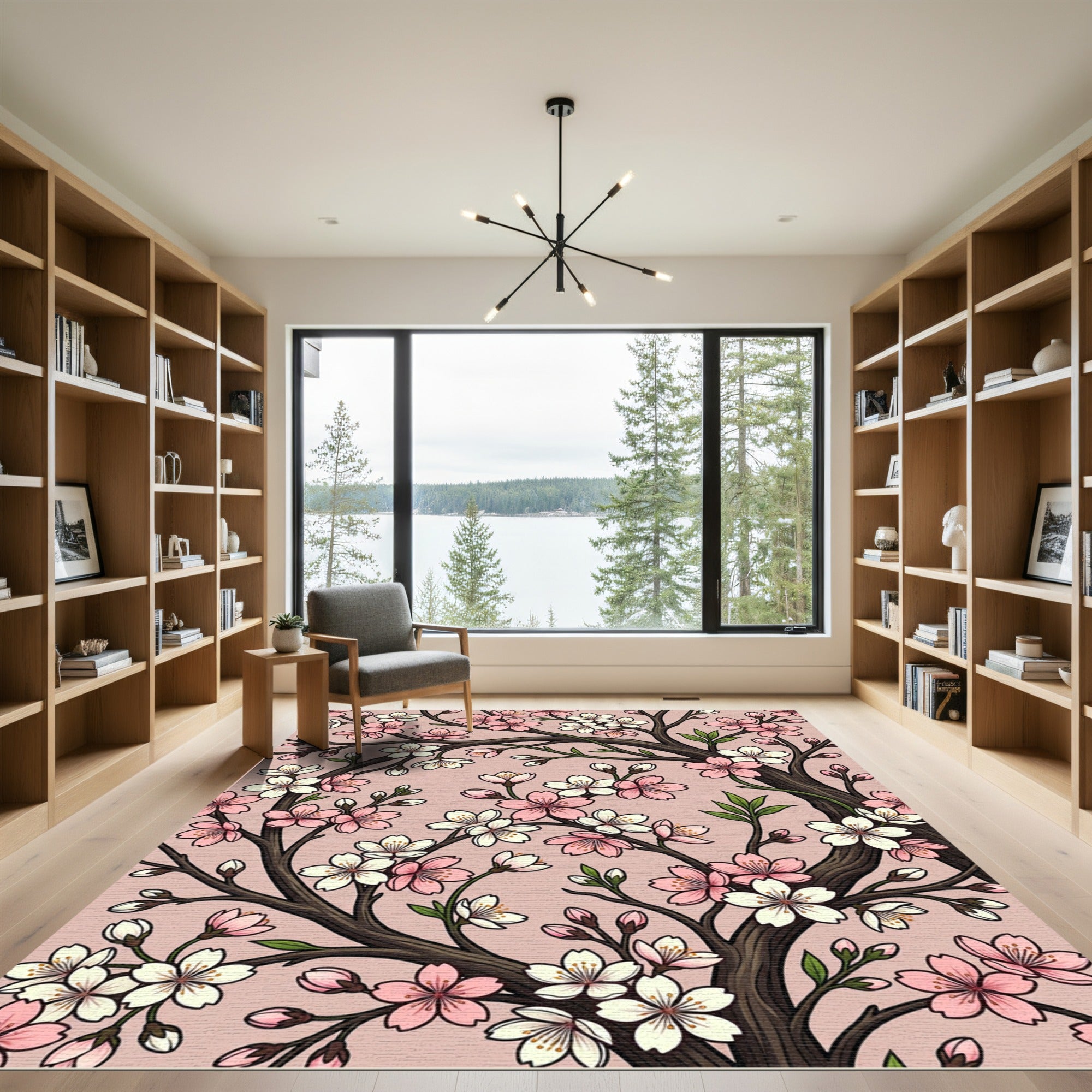 Blossoming Pink White Cherry Tree Branches Rug