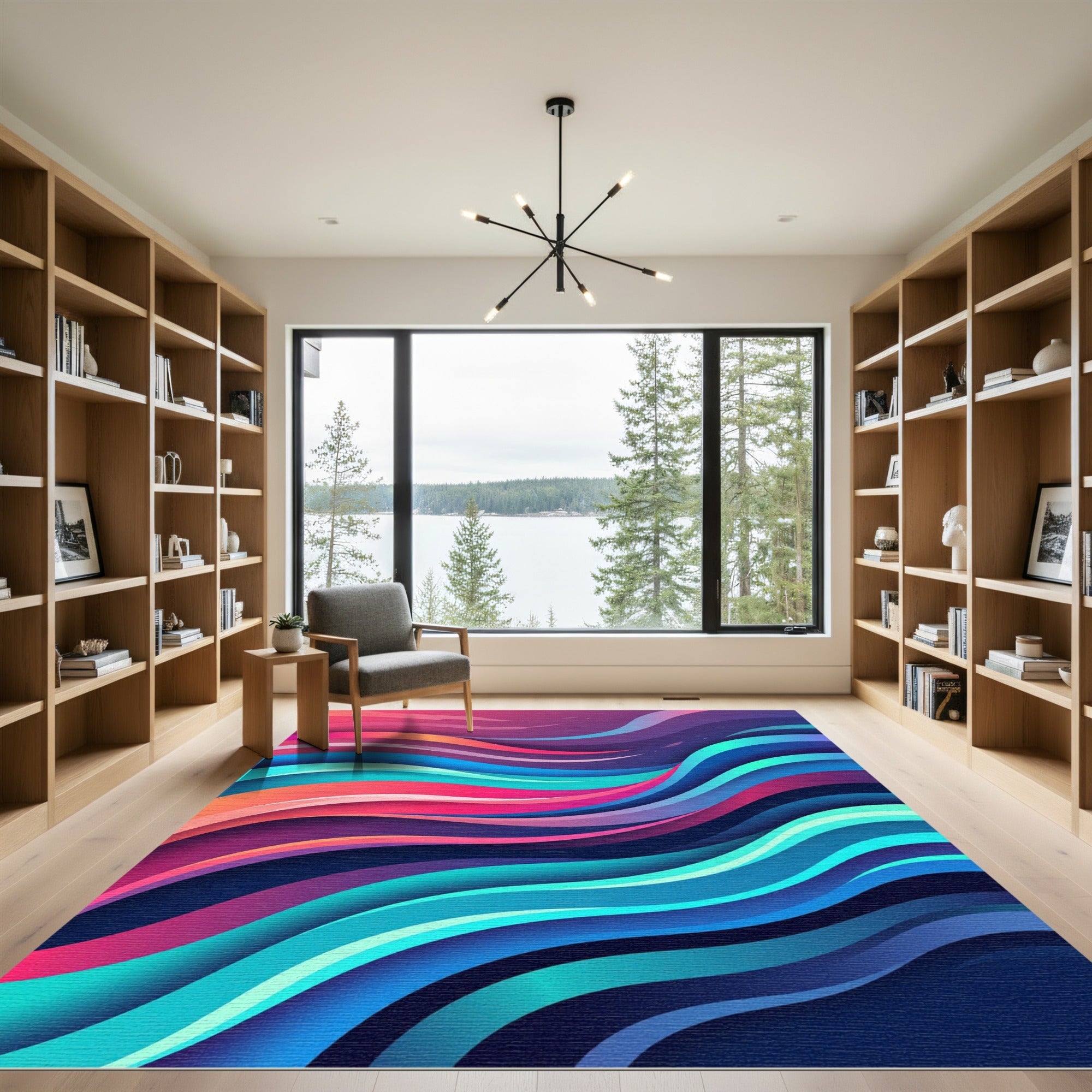 Vibrant Multicolored Abstract Flowing Wave Rug
