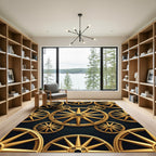 Metallic Golden Industrial Wheel Geometric Rug
