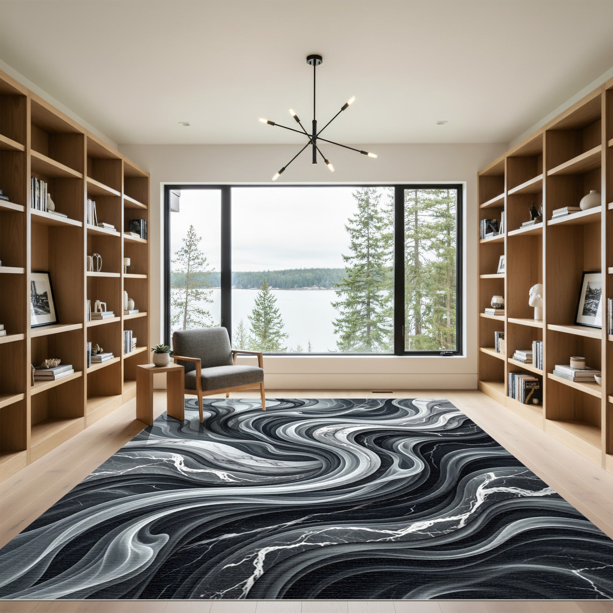 Monochromatic Swirl Marble Waves Rug