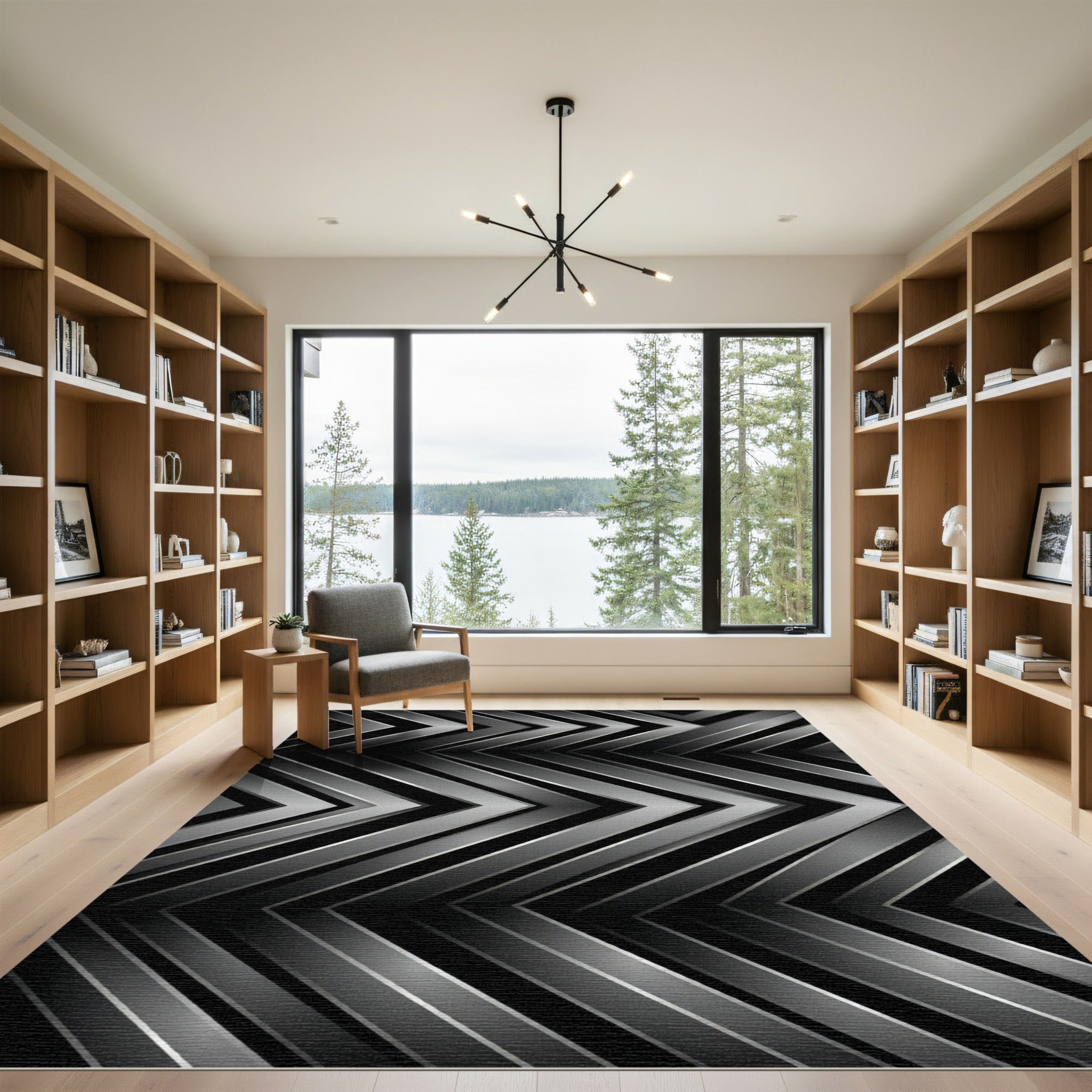 Metallic Gray Chevron Stripe Rug