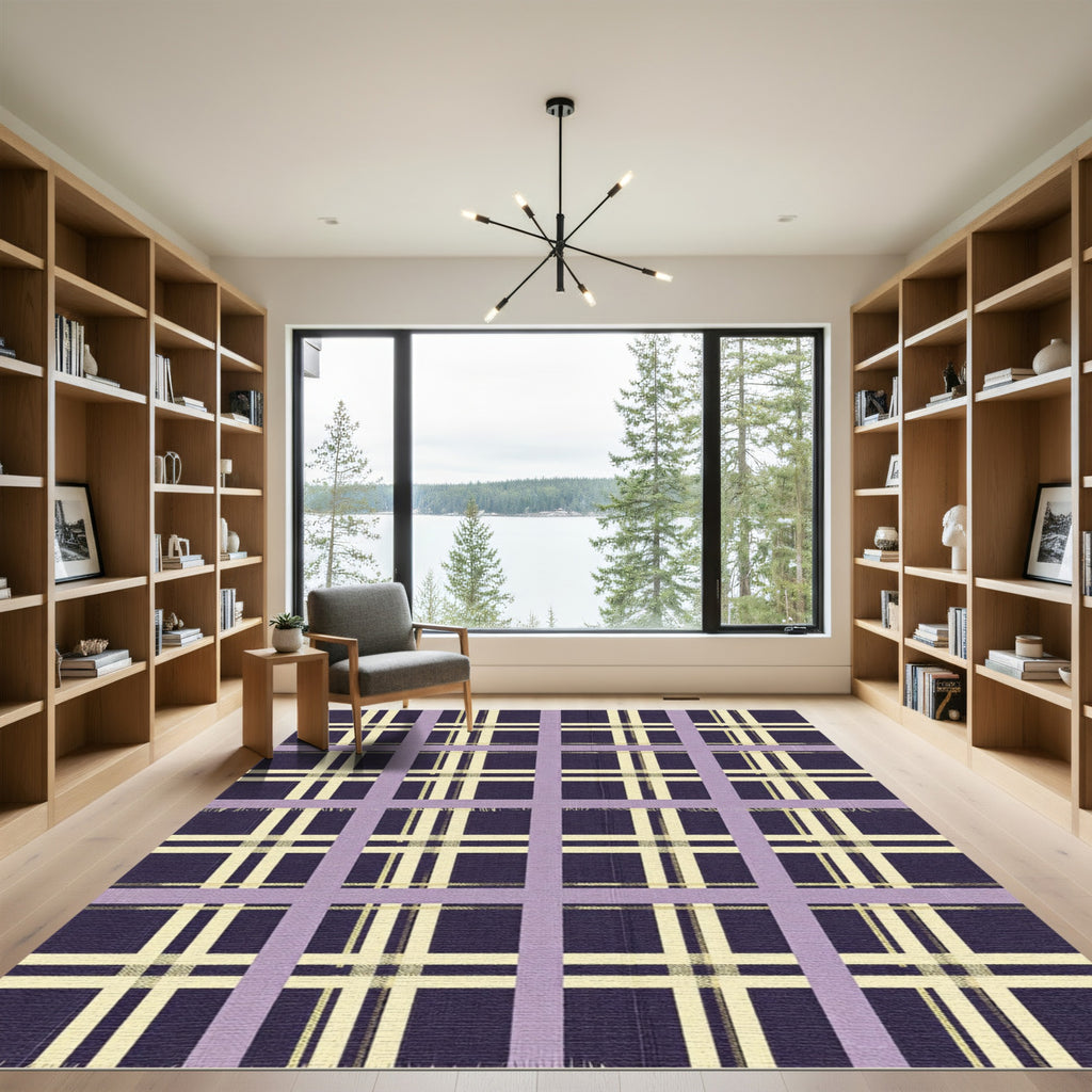 Deep Purple Cream Plaid Grid Rug