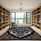 Royal Navy Blue Golden Baroque Scroll Rug