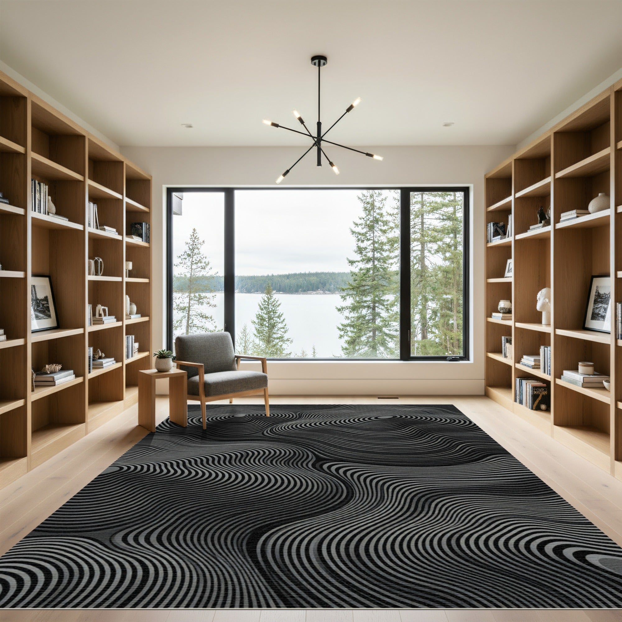Monochromatic Wavy Contour Lines Rug