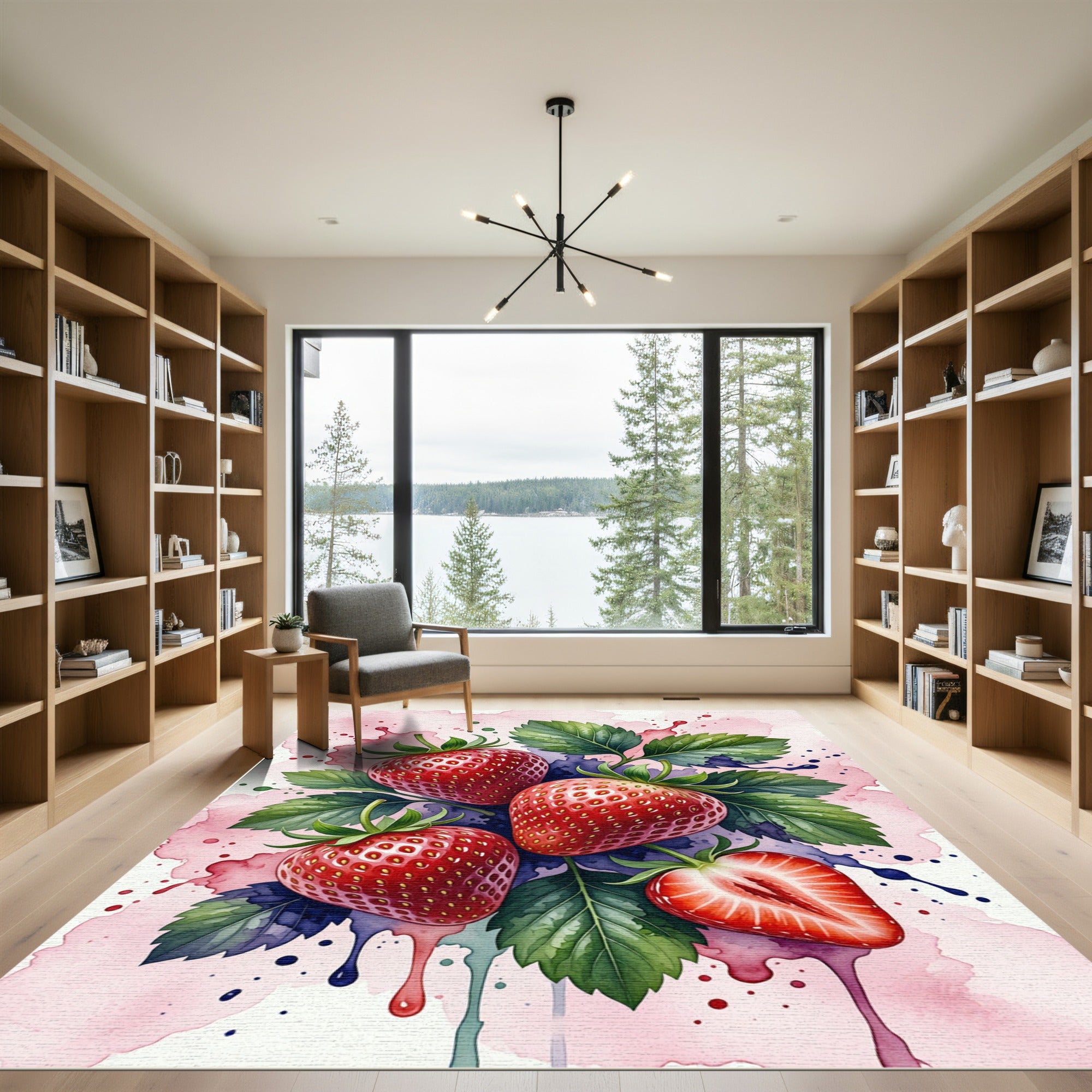 Vibrant Red Strawberry Watercolor Splash Rug