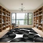 Monochromatic Retro Vinyl Record Collage Rug