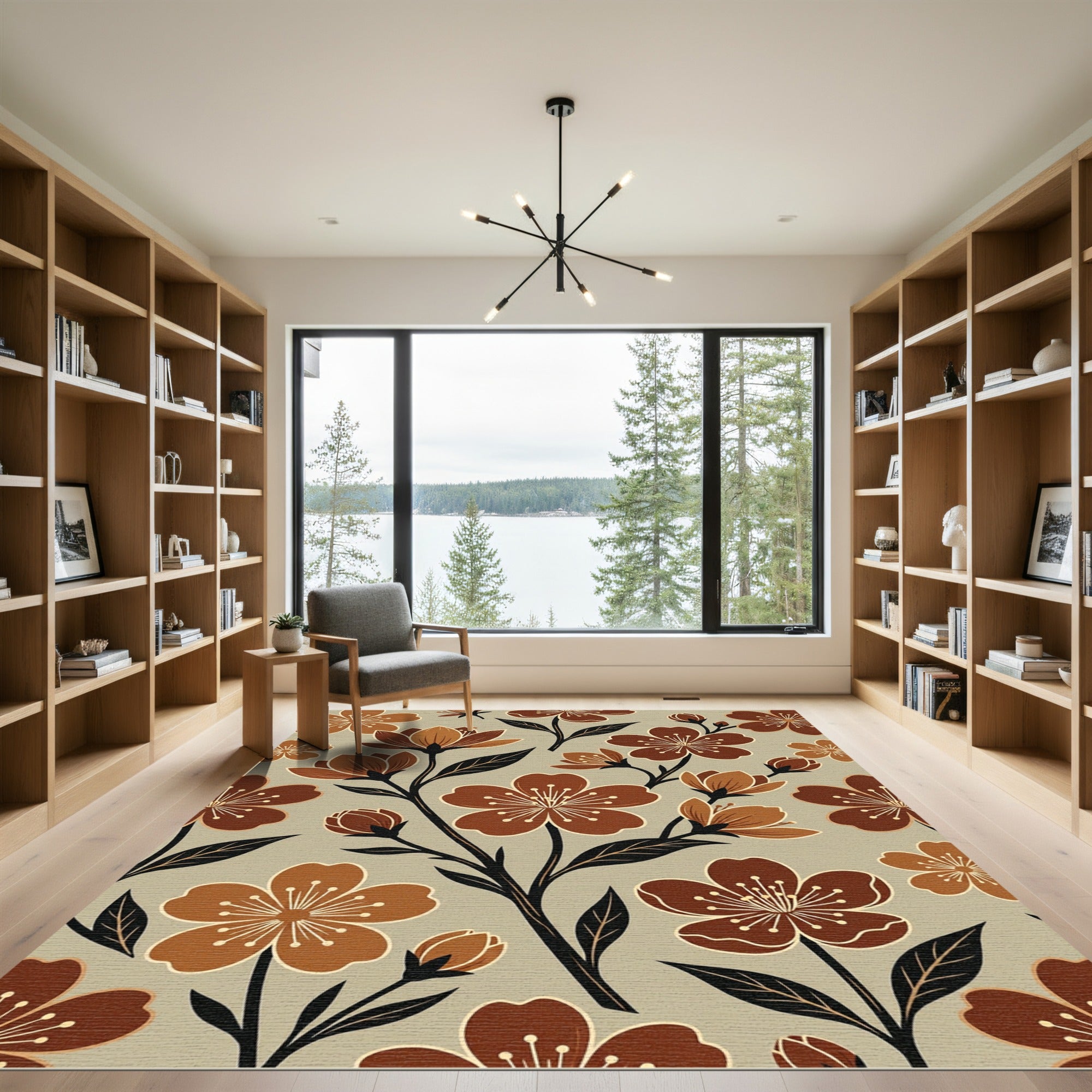 Brown Floral Botanical Earth Tone Rug