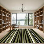 Olive Green and Black Vertical Stripes Rug