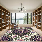 Vintage Mauve Chrysanthemum Floral Medallion Rug