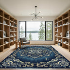 Vintage Indigo Rose Medallion Floral Rug