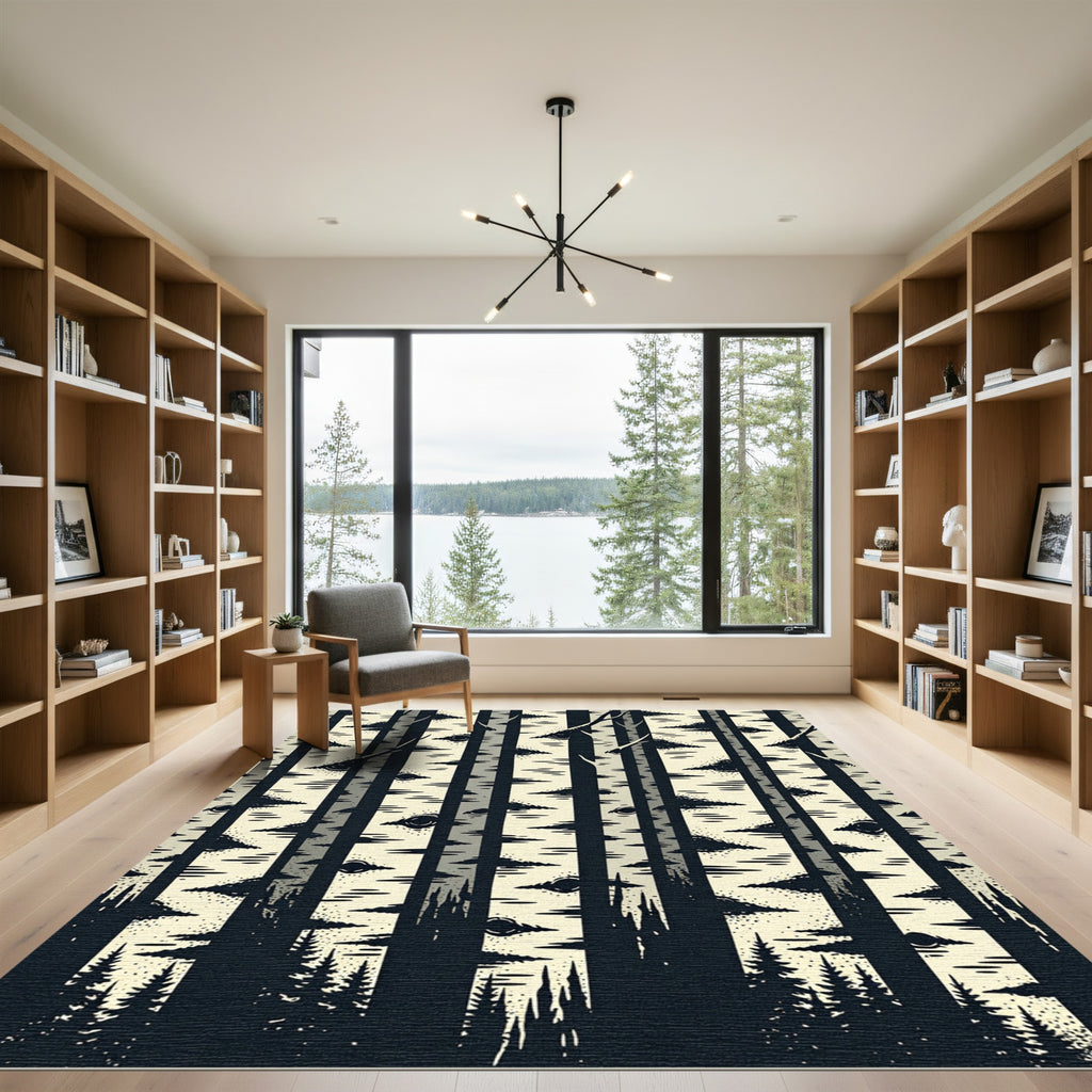 Eerie Monochrome Birch Forest Eyes Rug