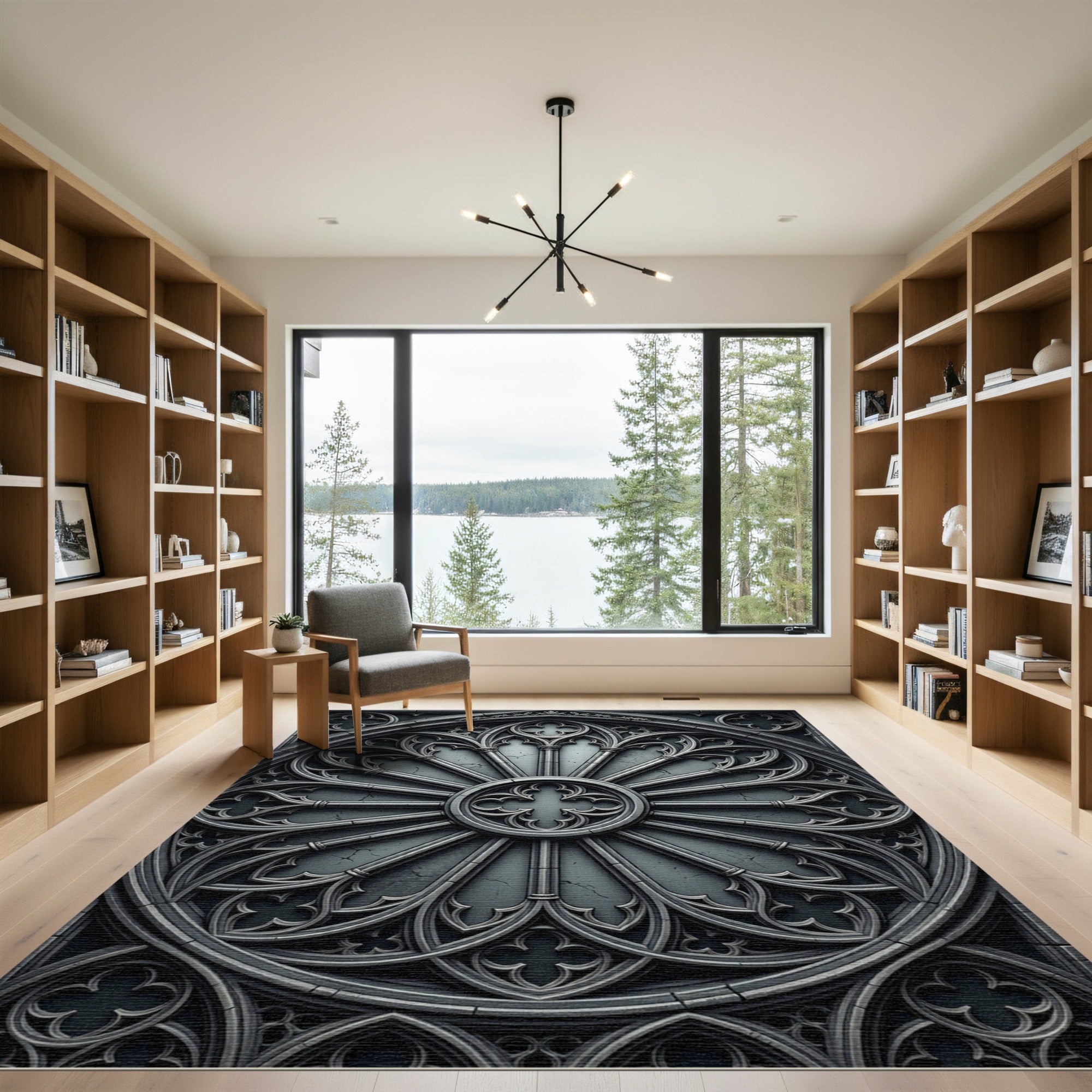 Gothic Charcoal Architectural Rose Medallion Rug