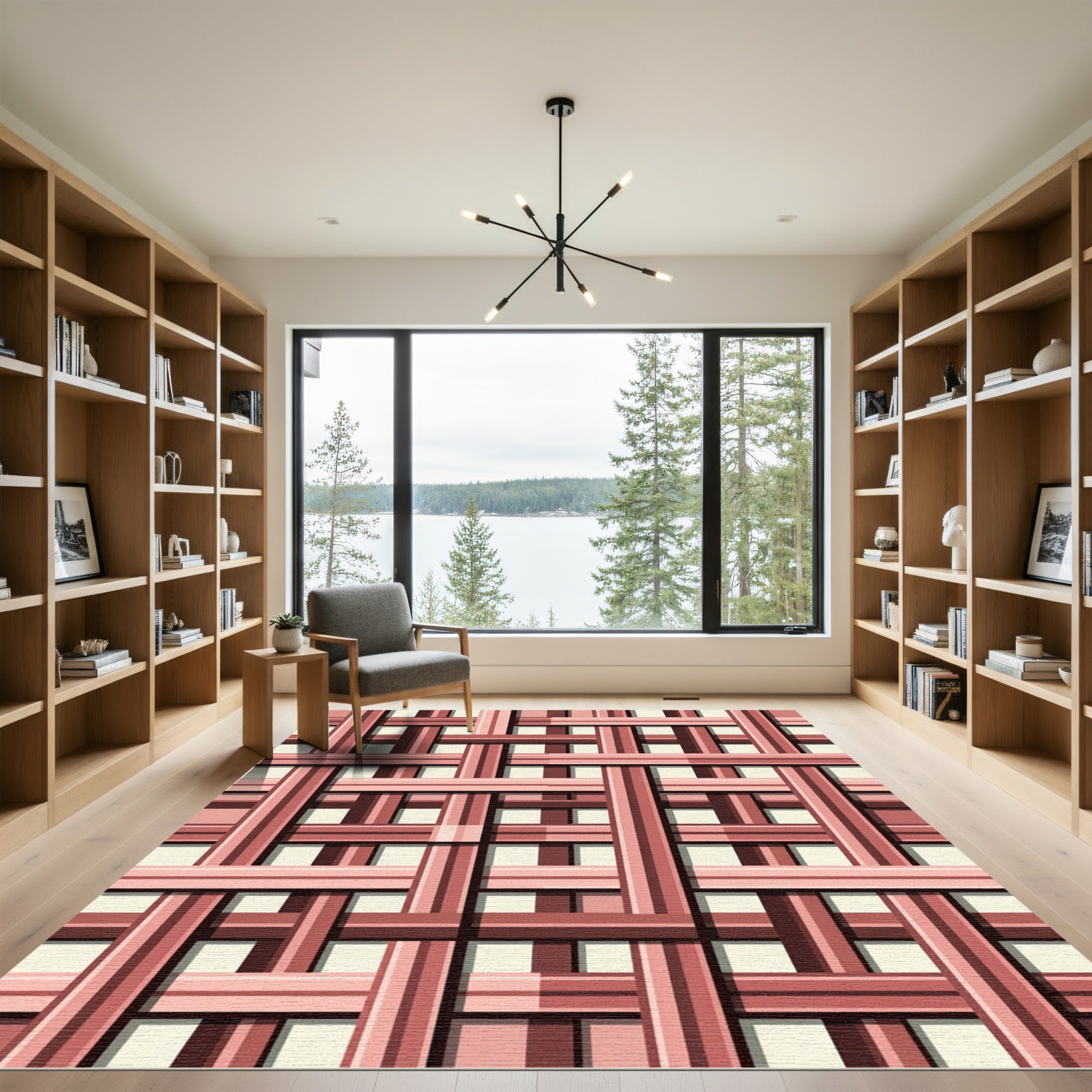 Geometric Pink Woven Lattice Weave Rug