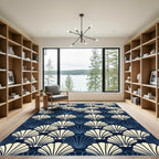 Art Deco Navy Cream Scalloped Shell Rug