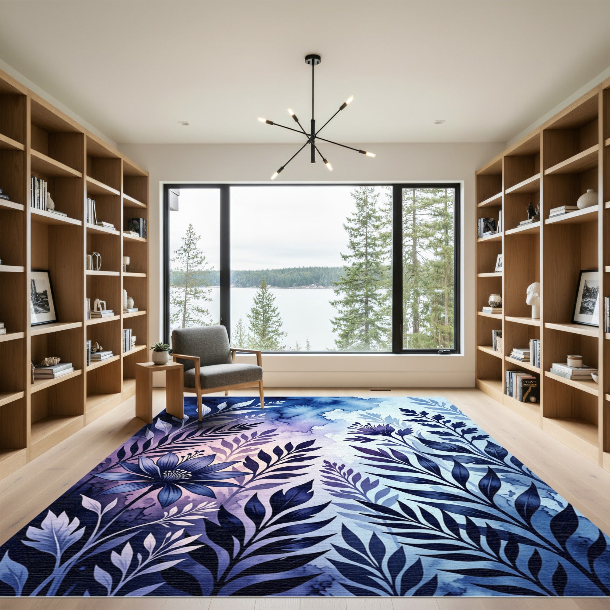 Indigo Floral Watercolor Meadow Rug