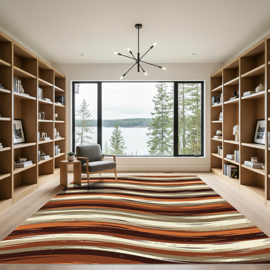 Earthy Tones Brushstroke Wave Rug