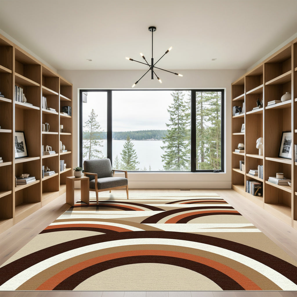 Abstract Earthy Tone Layered Arch Rug