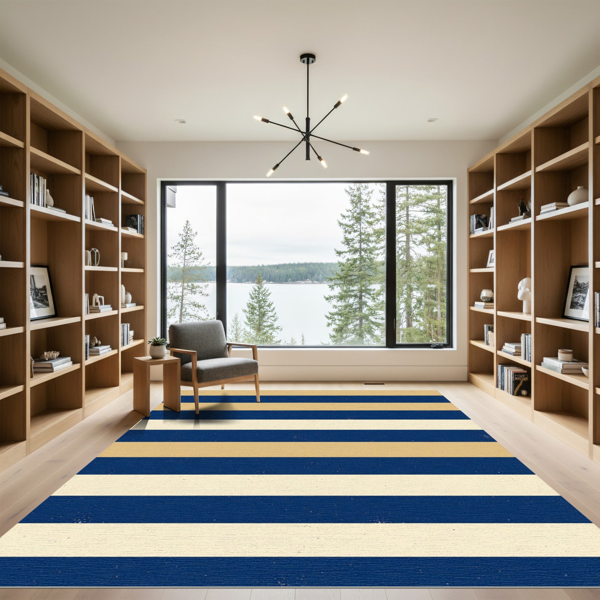 Navy and Beige Horizontal Striped Rug