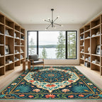 Ornate Teal Orange Floral Medallion Rug