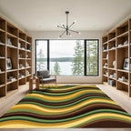 Golden Olive Wavy Linear Abstract Area Rug