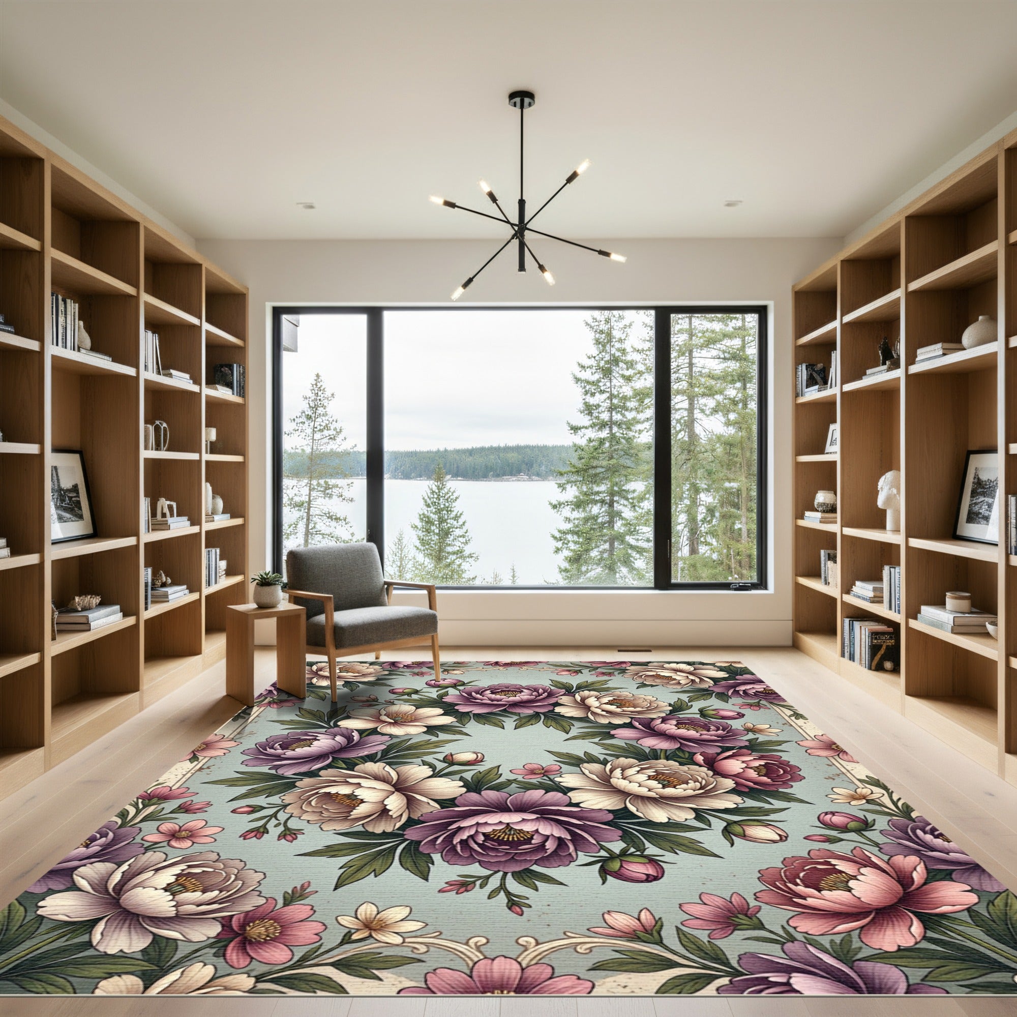 Elegant Pastel Peony Floral Wreath Rug