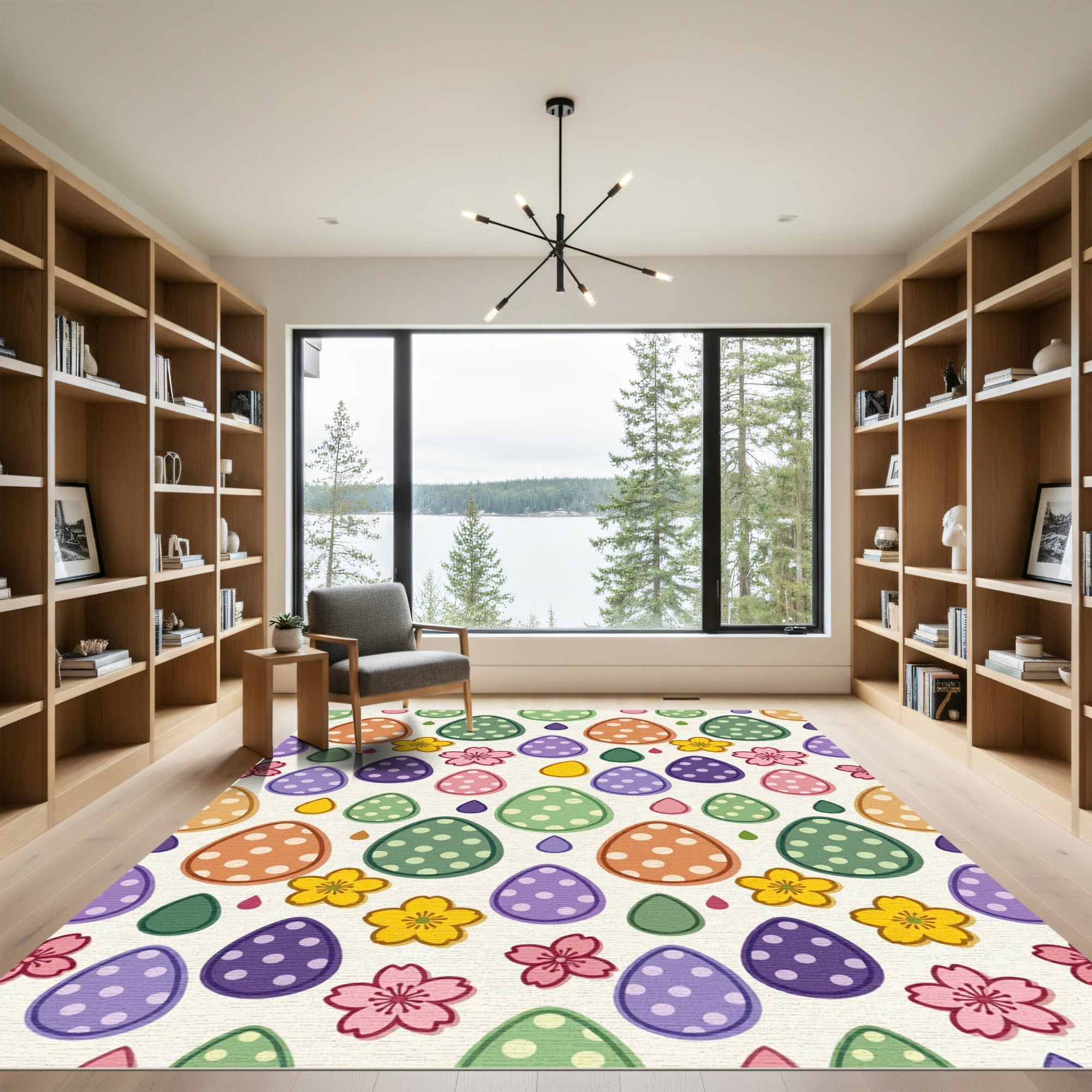 Whimsical Pastel Easter Egg Floral Field Rug
