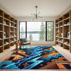 Vivid Blue Lightning Southwest Mesa Rug