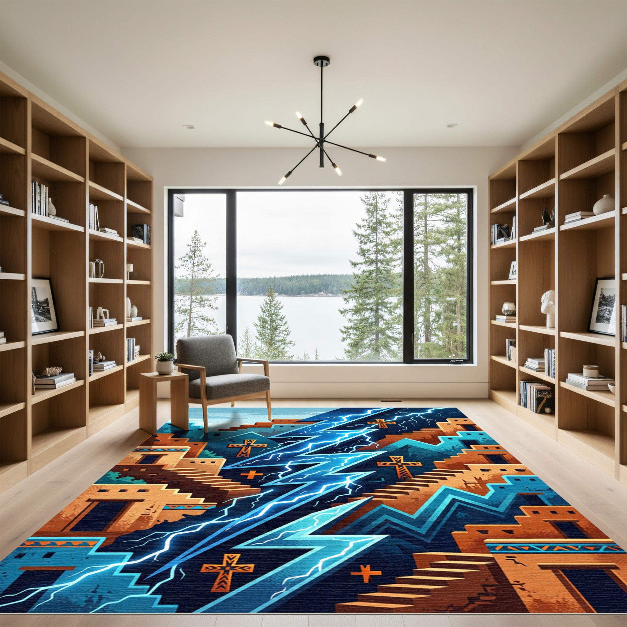Vivid Blue Lightning Southwest Mesa Rug