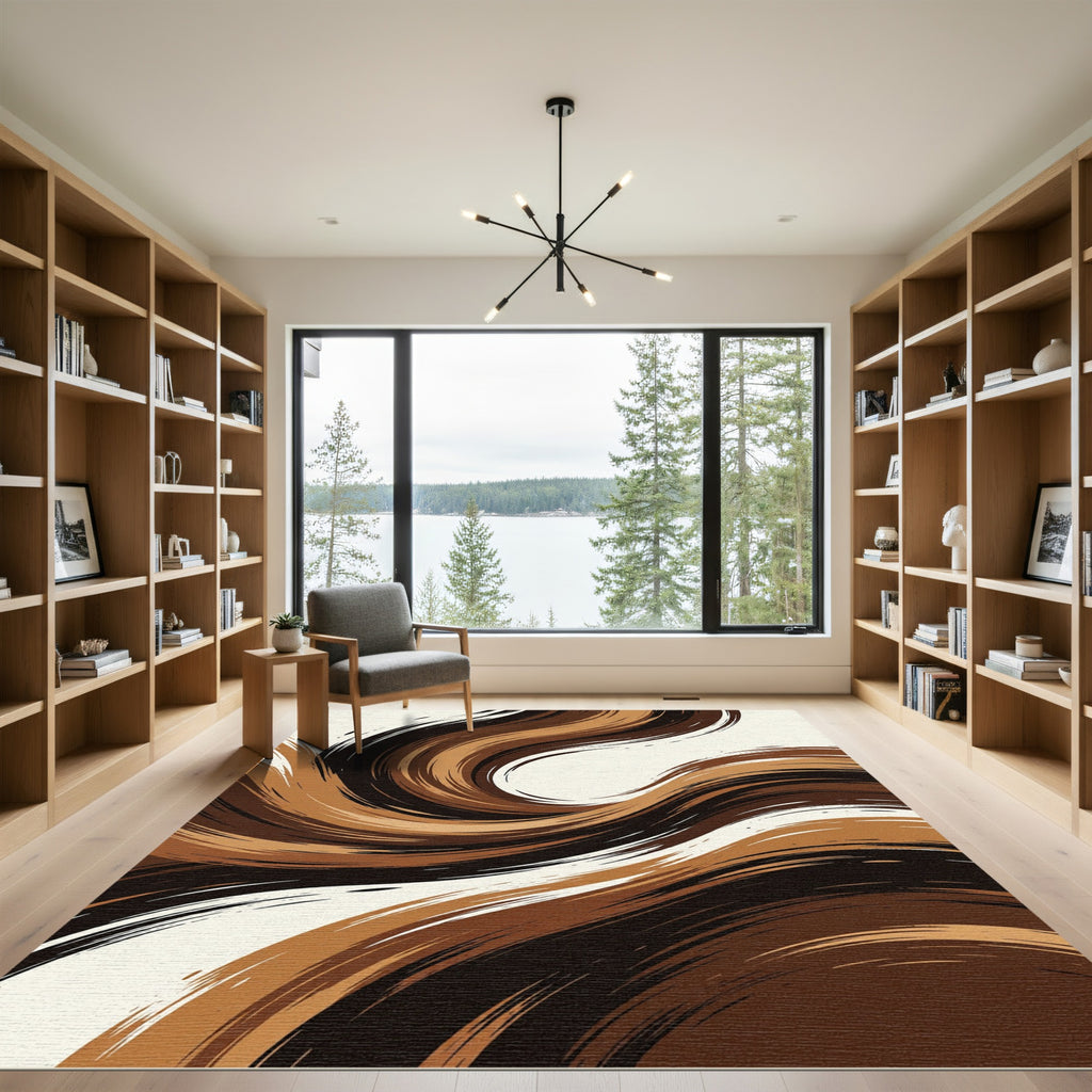 Rich Earth Tones Swirling Brushstroke Rug