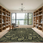 Golden Paisley Floral Mandala Dark Olive Rug