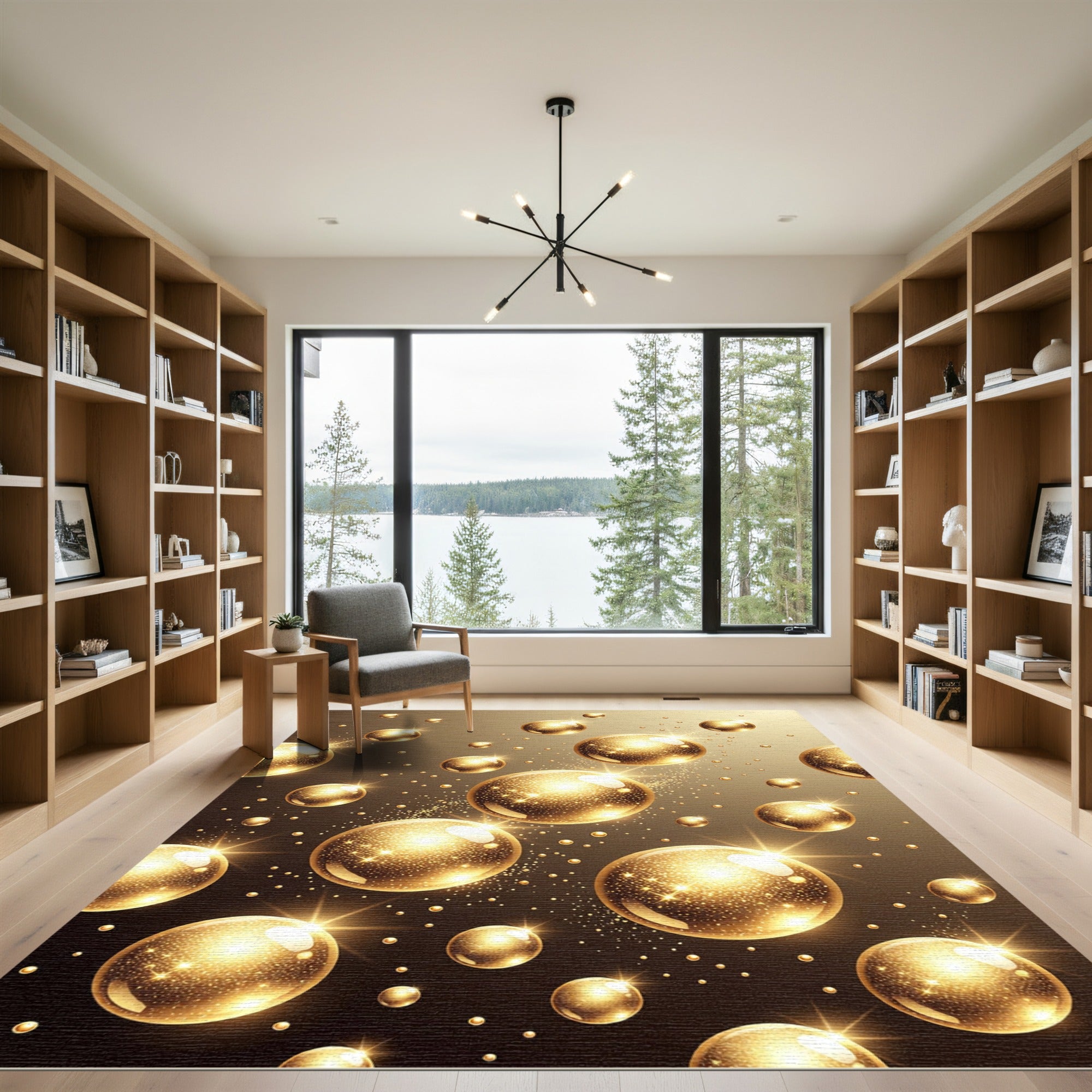 Luminous Golden Bubbles Celestial Sphere Rug