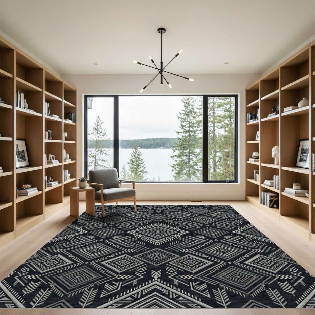 Cool Silver Geometric Diamond Tribal Rug
