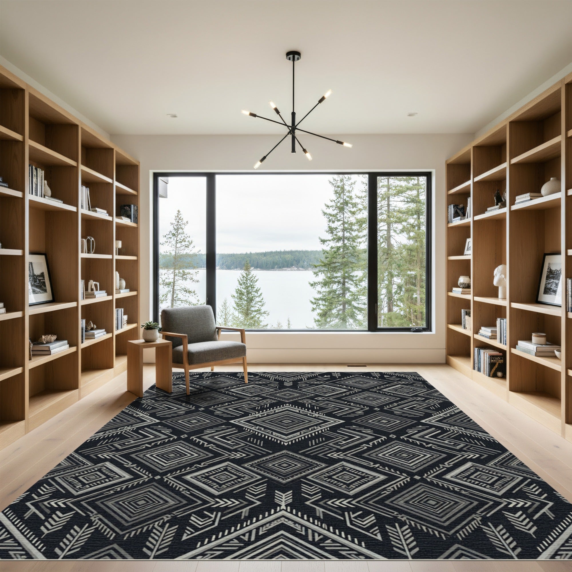 Cool Silver Geometric Diamond Tribal Rug