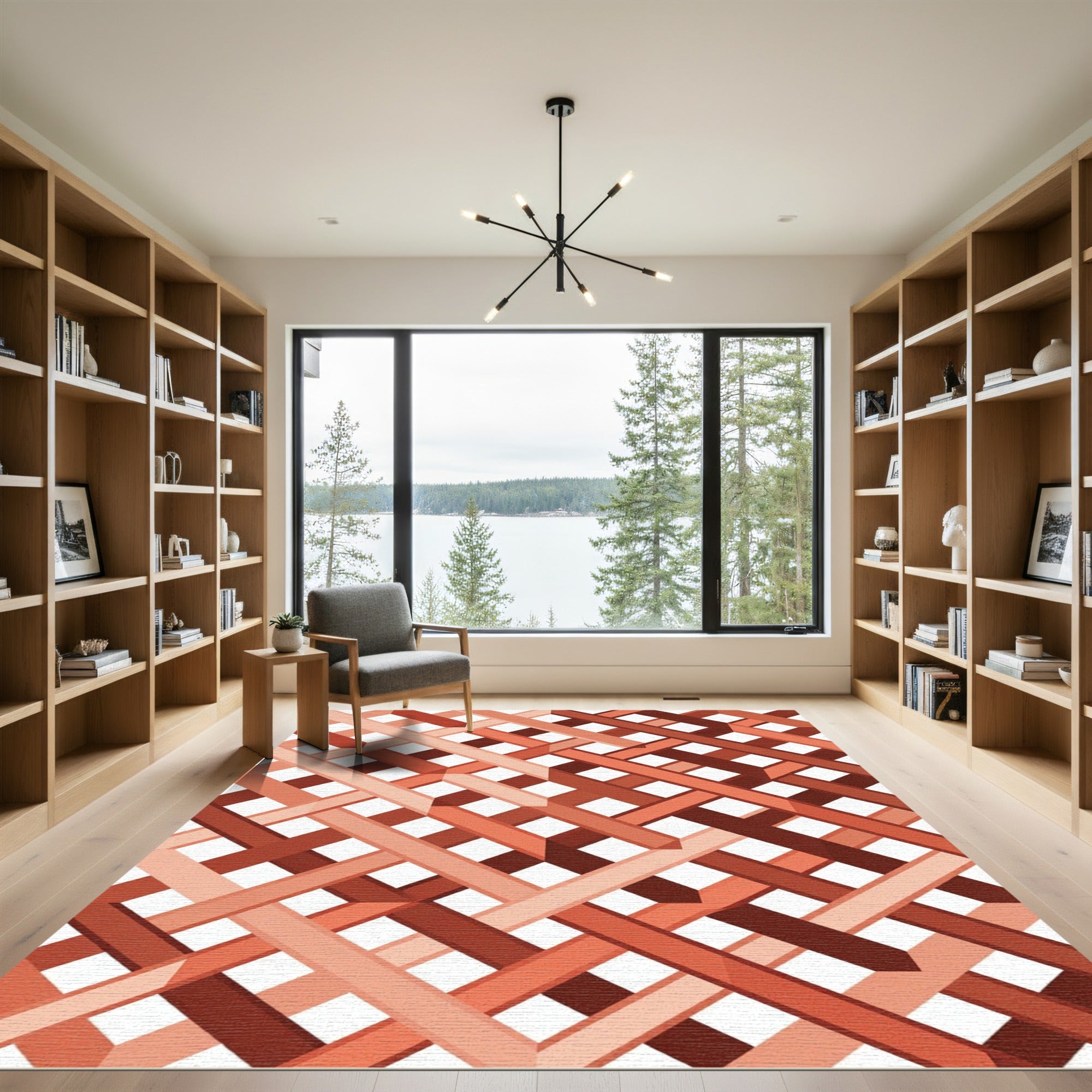 Geometric Terracotta Interwoven Lattice Rug