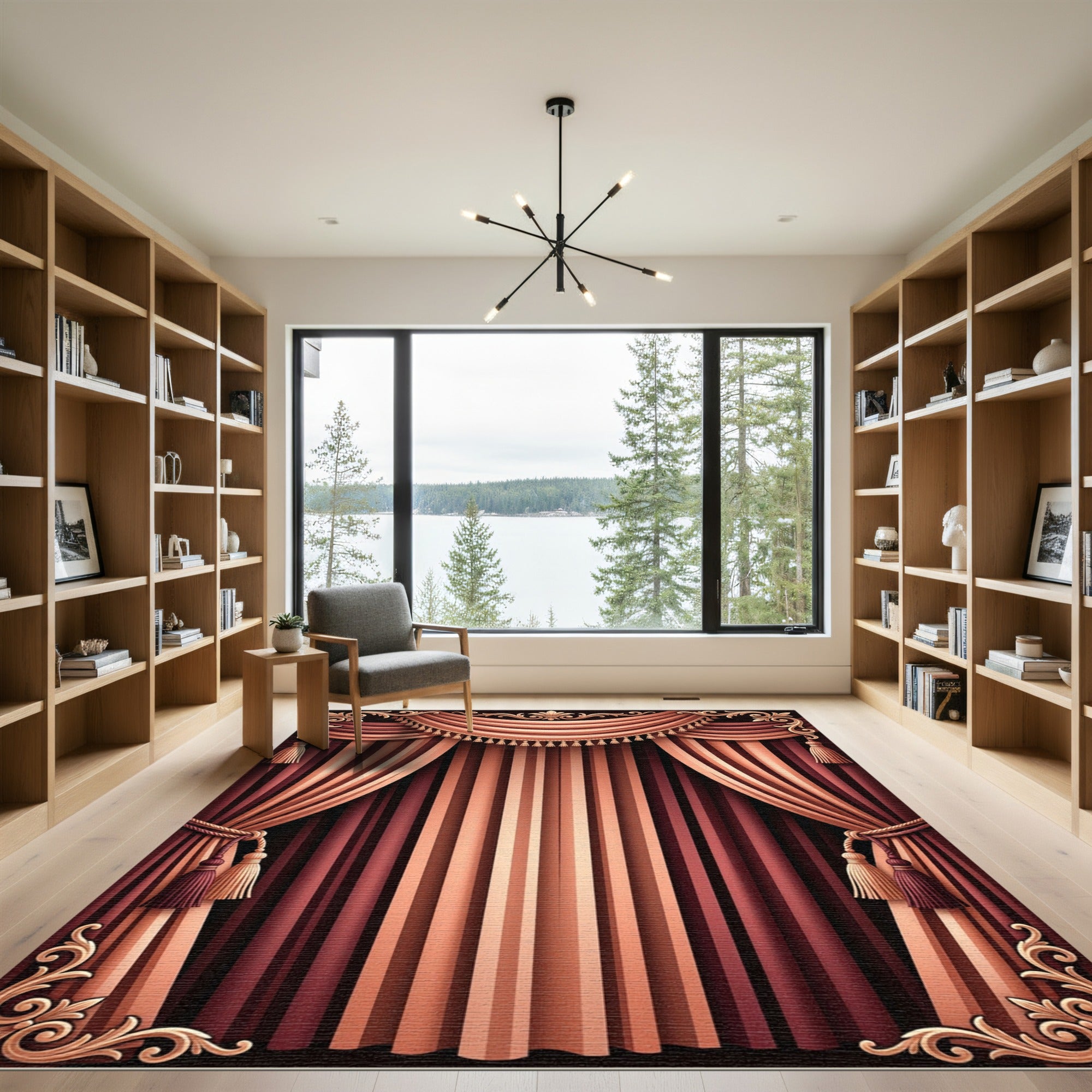 Grand Burgundy Cream Pleated Drapery Rug