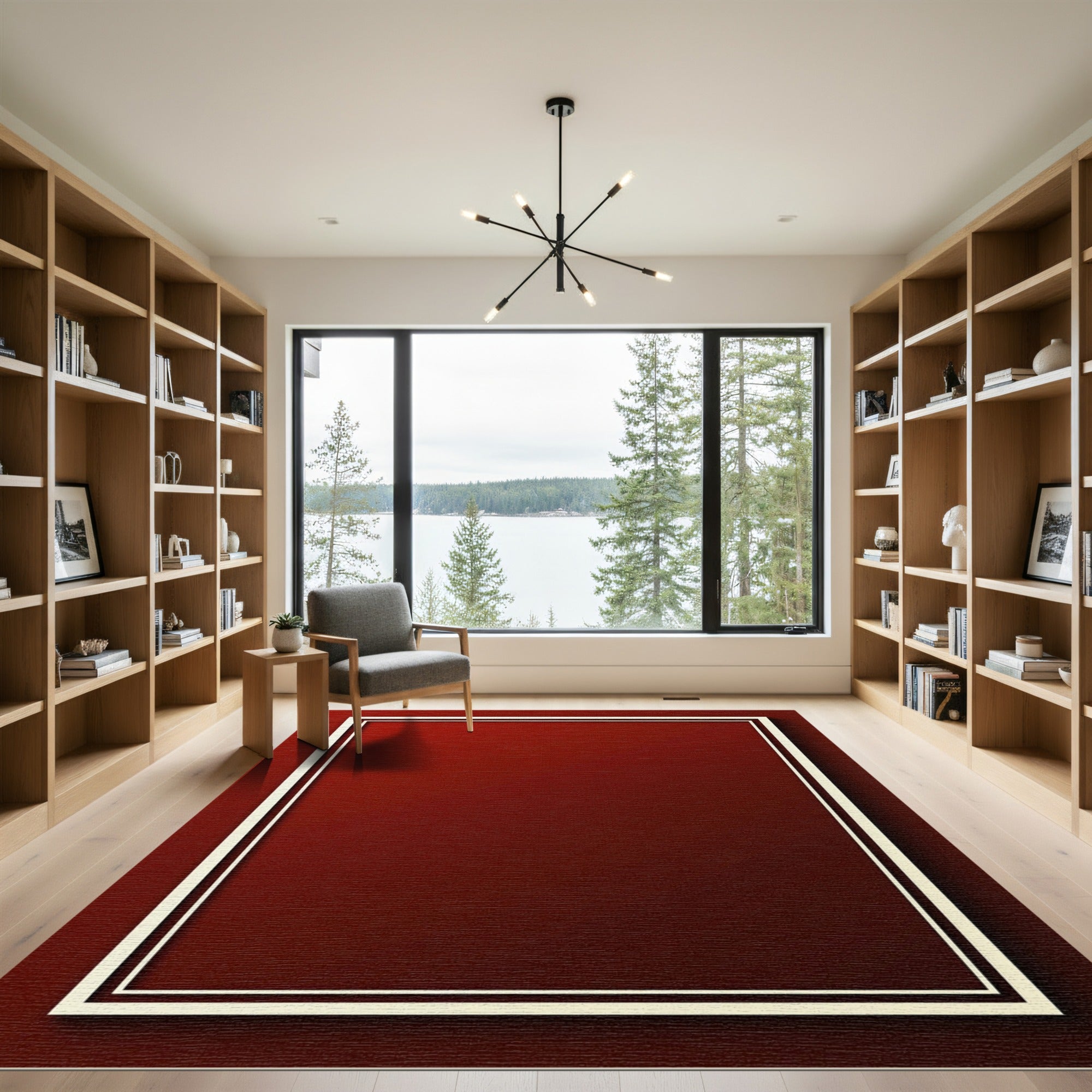 Crimson Bordered Rectangular Field Rug