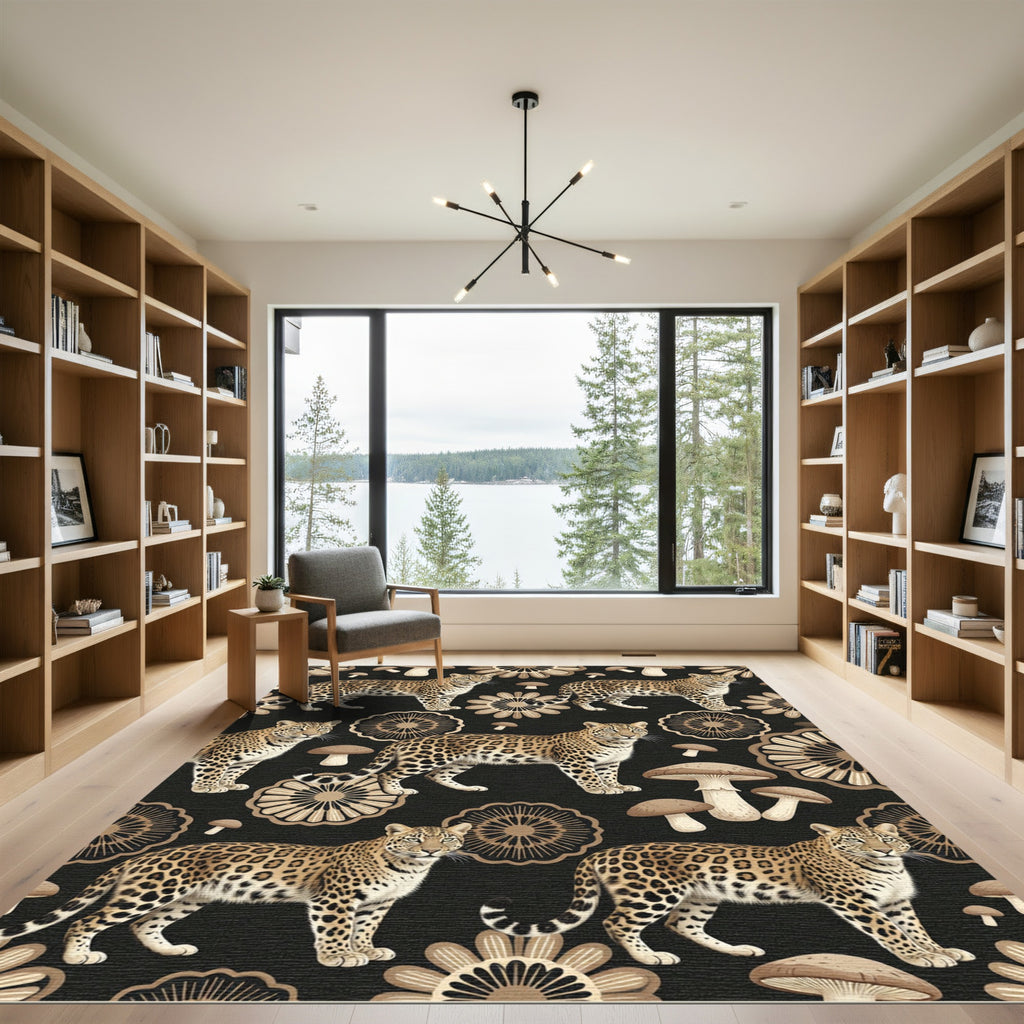Leopard Mushroom Floral Medallion Tan Rug