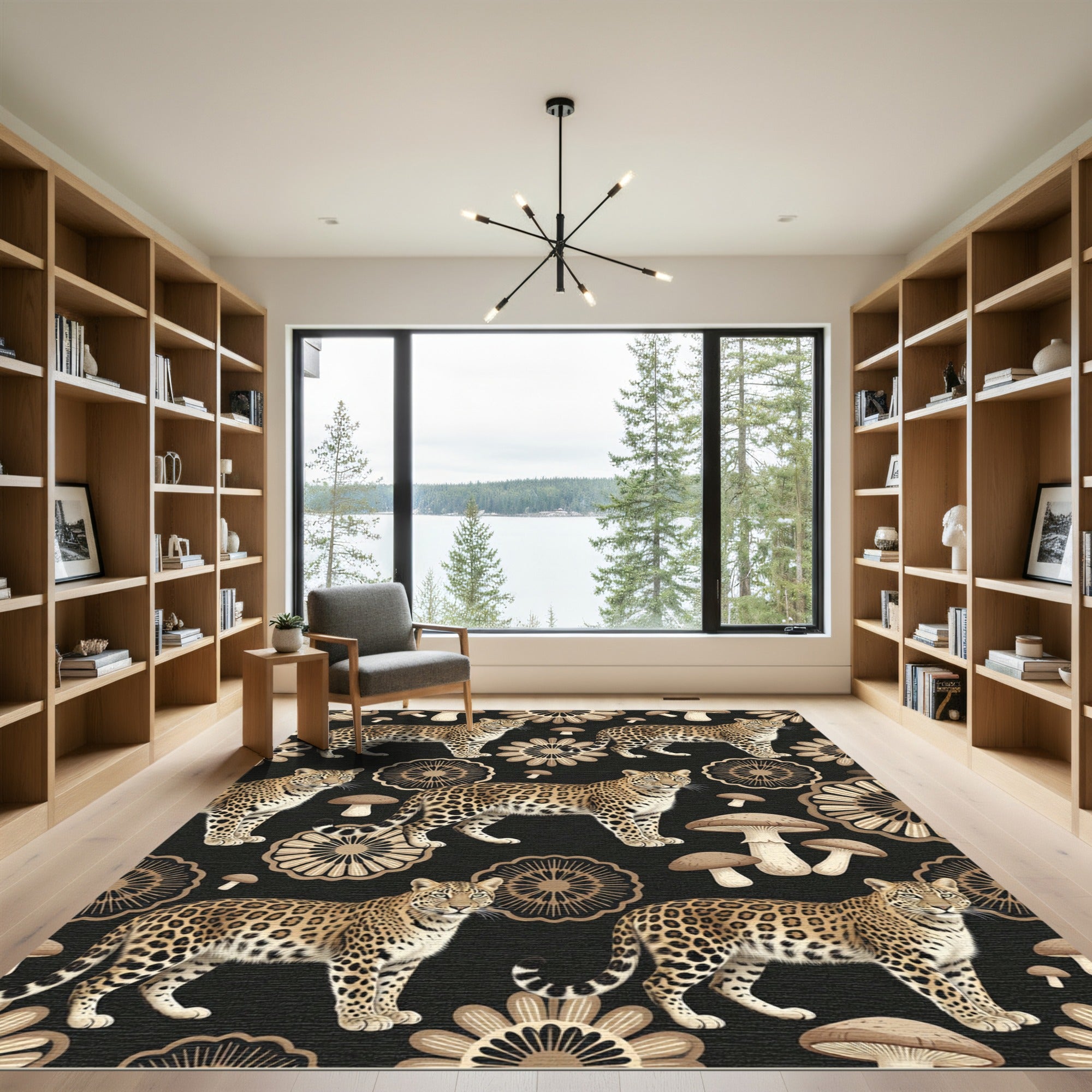 Leopard Mushroom Floral Medallion Tan Rug