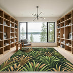 Golden Wheat Stalks Botanical Forest Green Rug