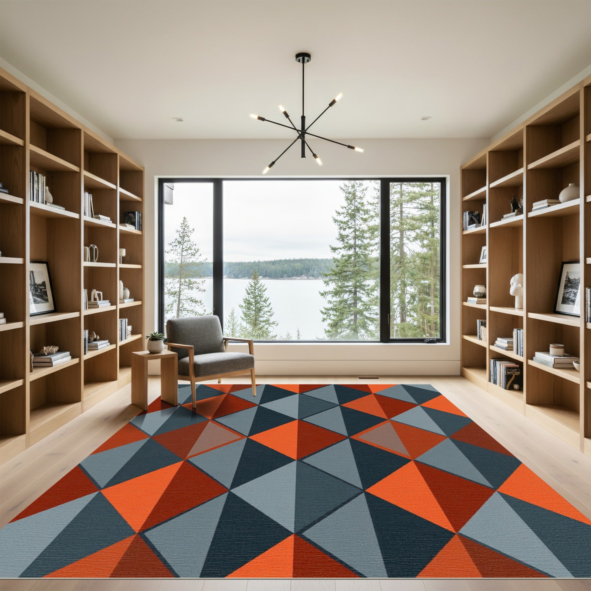 Bold Orange Gray Diamond Tiling Rug